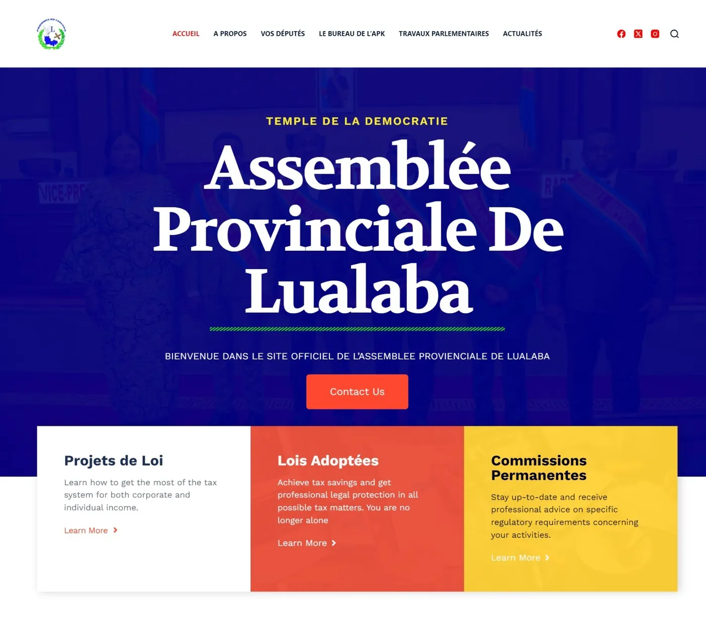 Home page of the Lualaba Provincial Assembly website