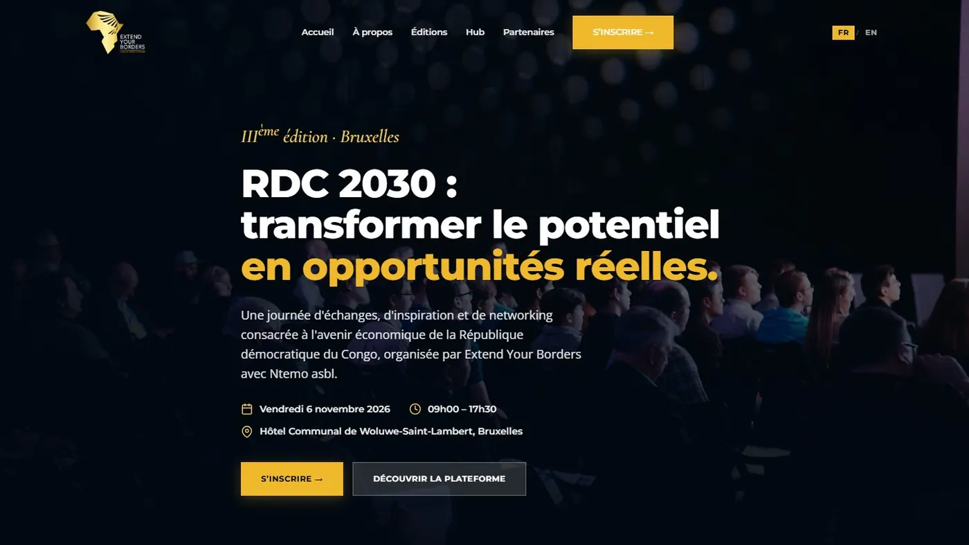 Page d'accueil du site Extend Your Borders, édition « RDC 2030 » à Bruxelles