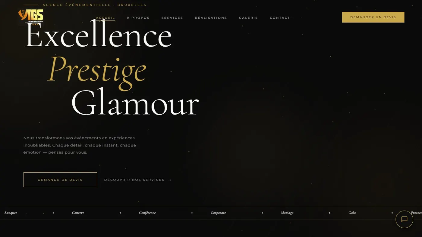 Page d'accueil du site The Gentlemen Service, agence événementielle à Bruxelles